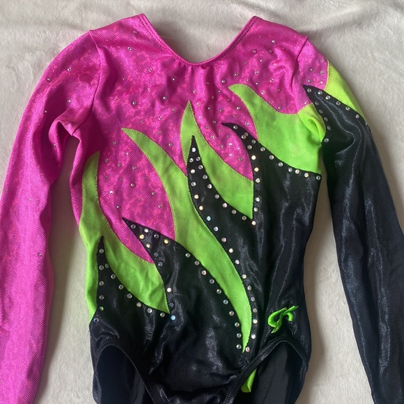 GK Elite long-sleeve rhinestone gymnastics competition leotard. - Picture 2 of 3